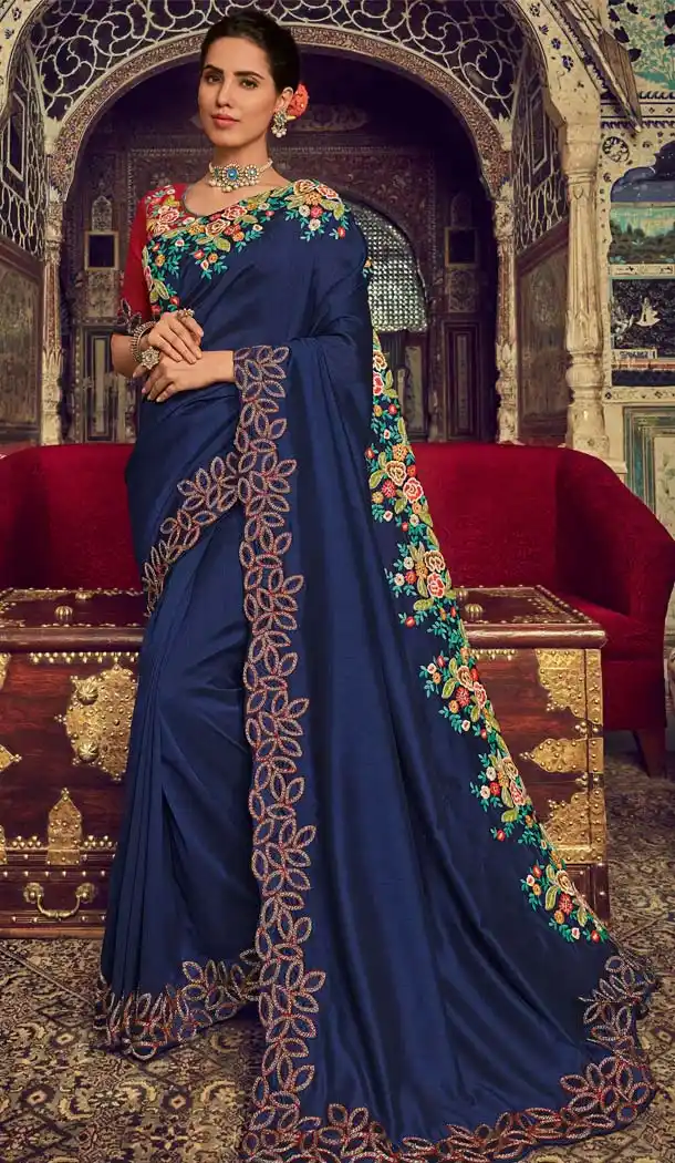 Blue Color Georgette Silk Designer Traditional Wear Saree -643980478