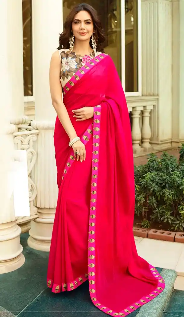 Pink Color Georgette Silk Party Wear Saree Blouse -644080485