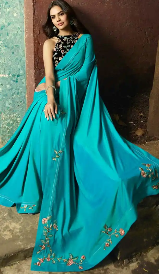 Turquoise Color Georgette Silk Party Wear Saree Blouse -644080488