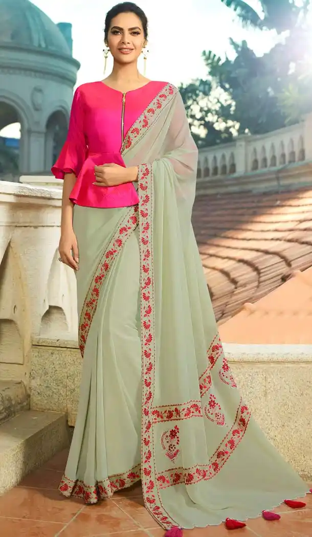Beige Color Georgette Silk Party Wear Saree Blouse