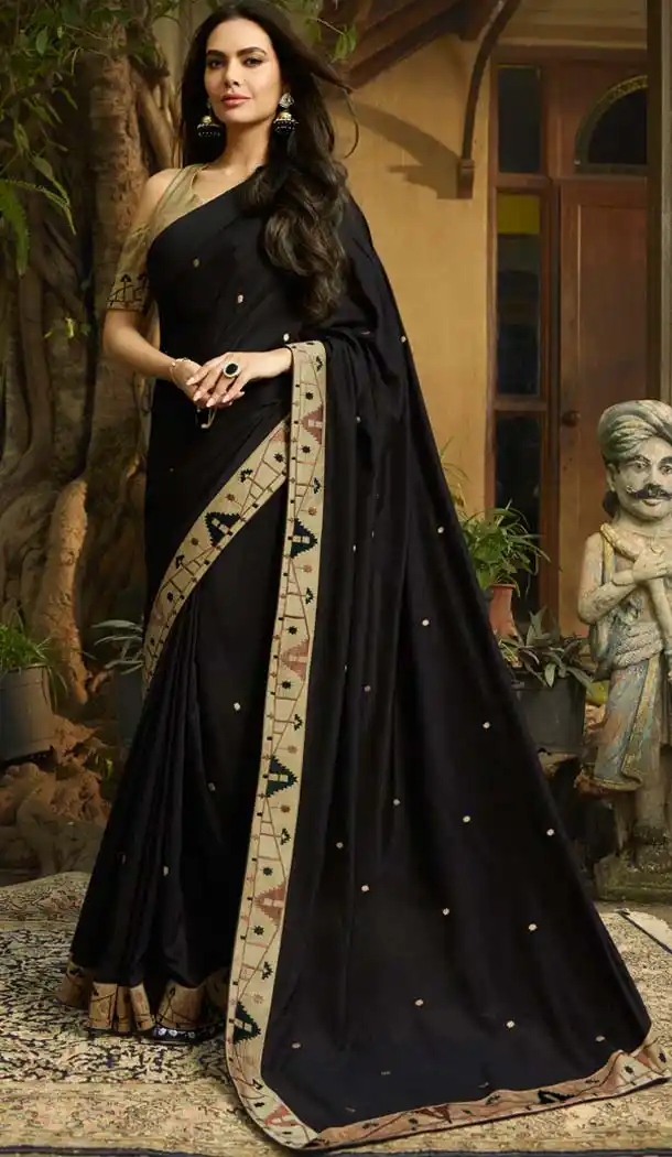 Black Color Georgette Silk Party Wear Saree Blouse -644080492