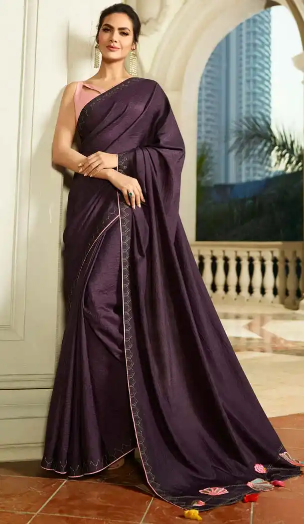 Purple Color Georgette Silk Party Wear Saree Blouse -644080493