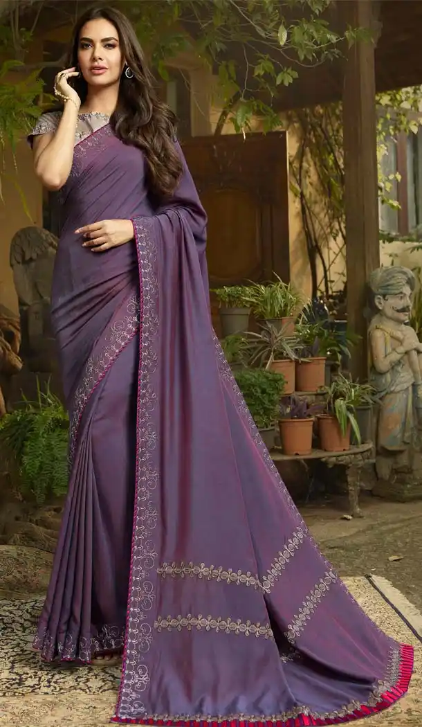 Purple Color Georgette Silk Party Wear Saree Blouse -644080497