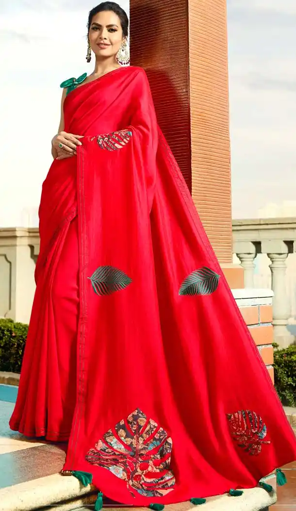 Beautiful Red Color Georgette Silk Party Wear Saree Blouse