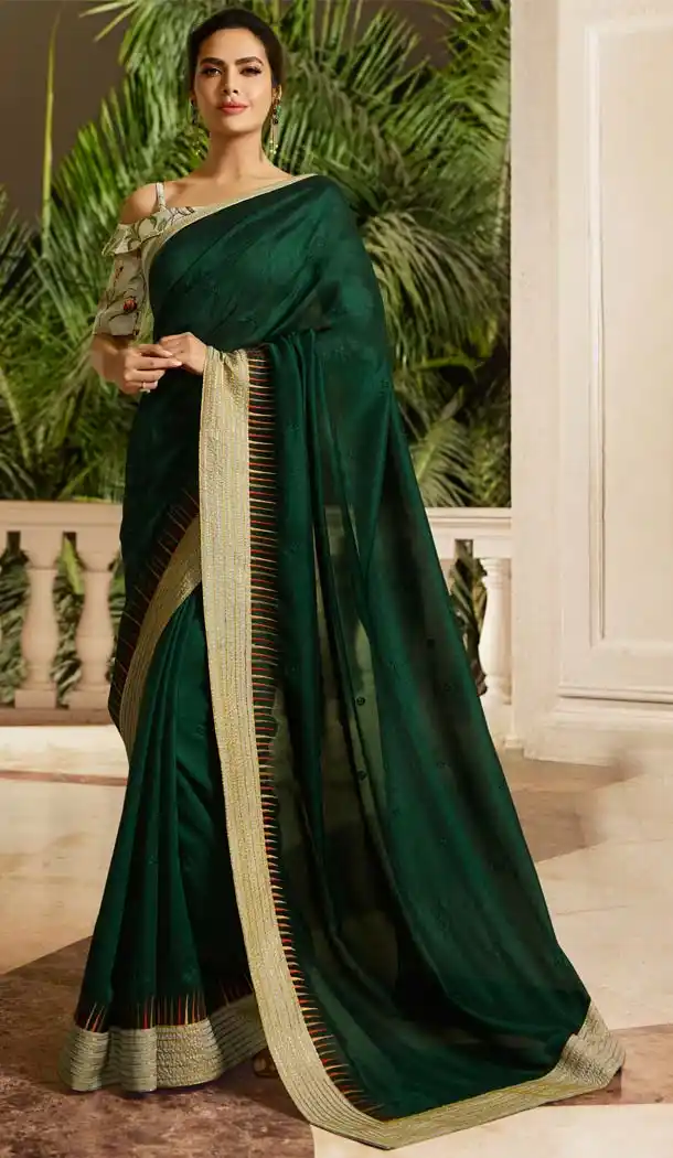 Stunning Look Green Color Georgette Silk Party Wear Saree Blouse -644080499