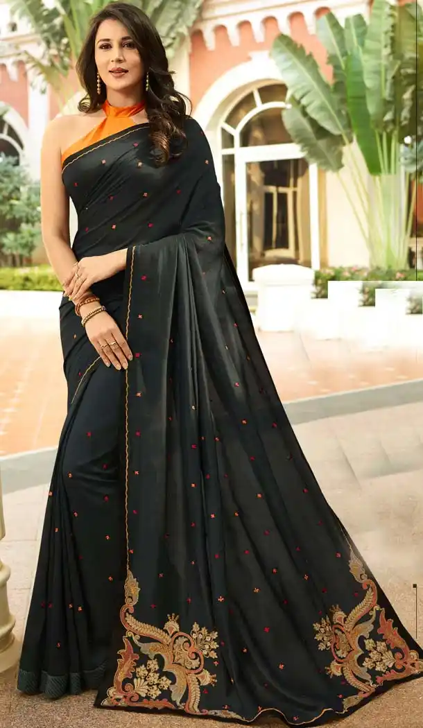 Classic Black Color Georgette Silk Party Wear Saree Blouse -644080501
