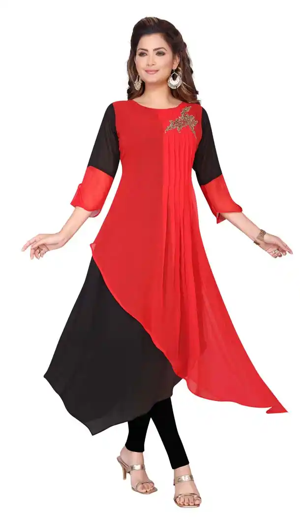 Red Color Georgette Designer Readymade Plus Size Kurti -644280511