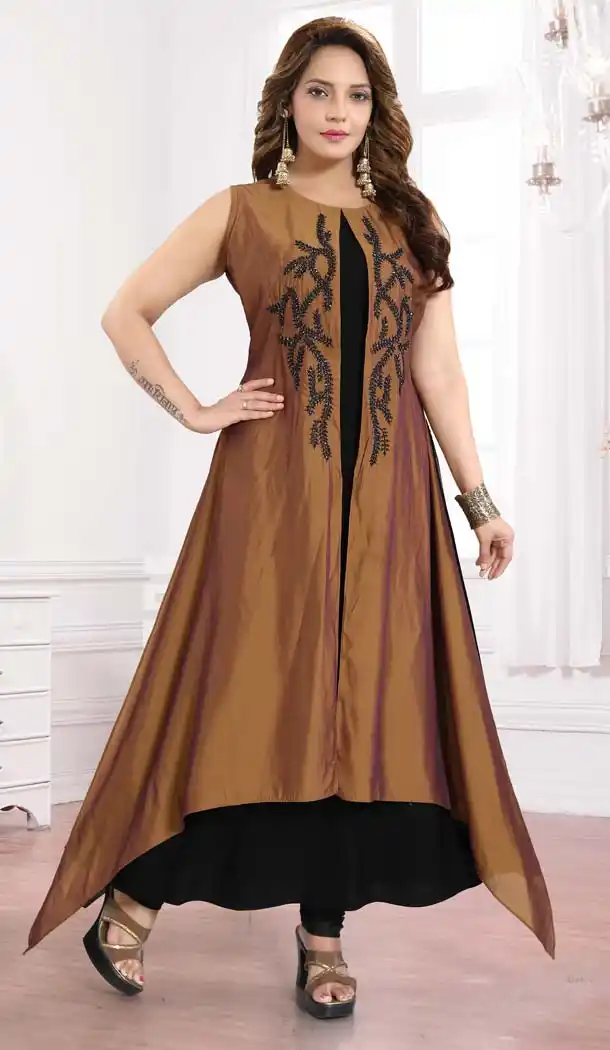 Chikoo Color Georgette Designer Readymade Plus Size Kurti -644280512