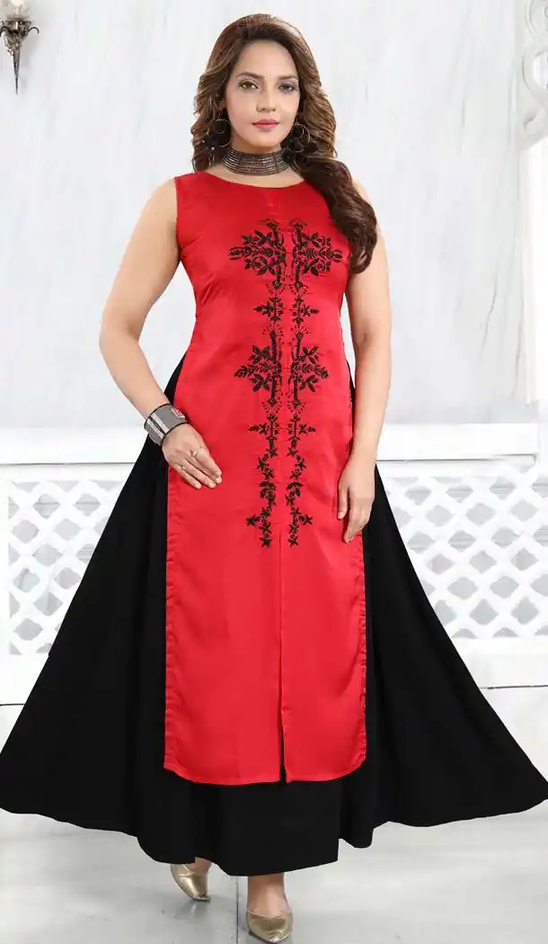 Red Color Georgette Designer Readymade Plus Size Kurti -644280513
