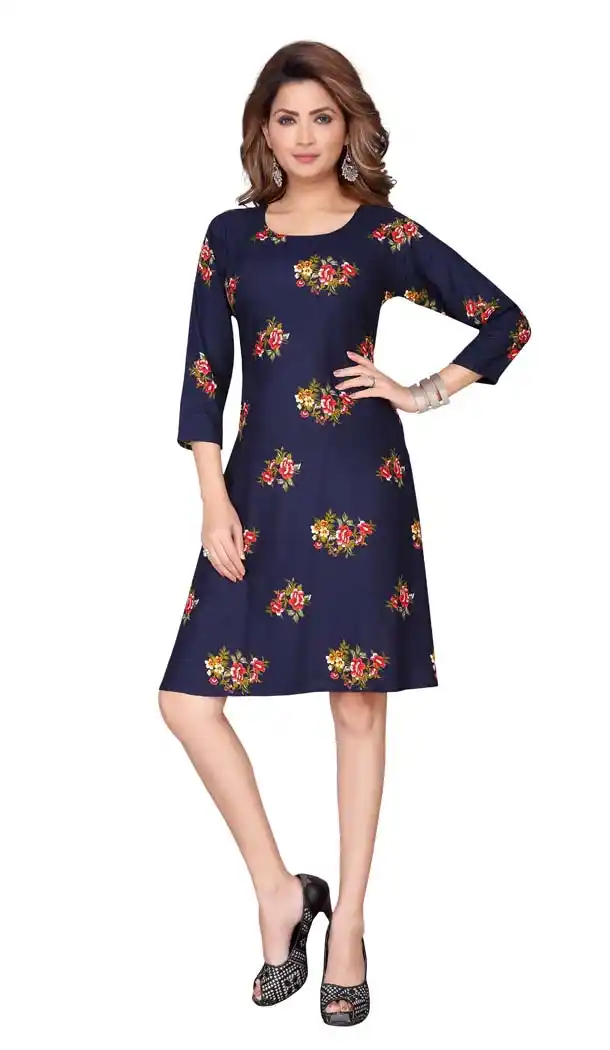Blue Color Rayon Designer Readymade Plus Size Kurti -644280514