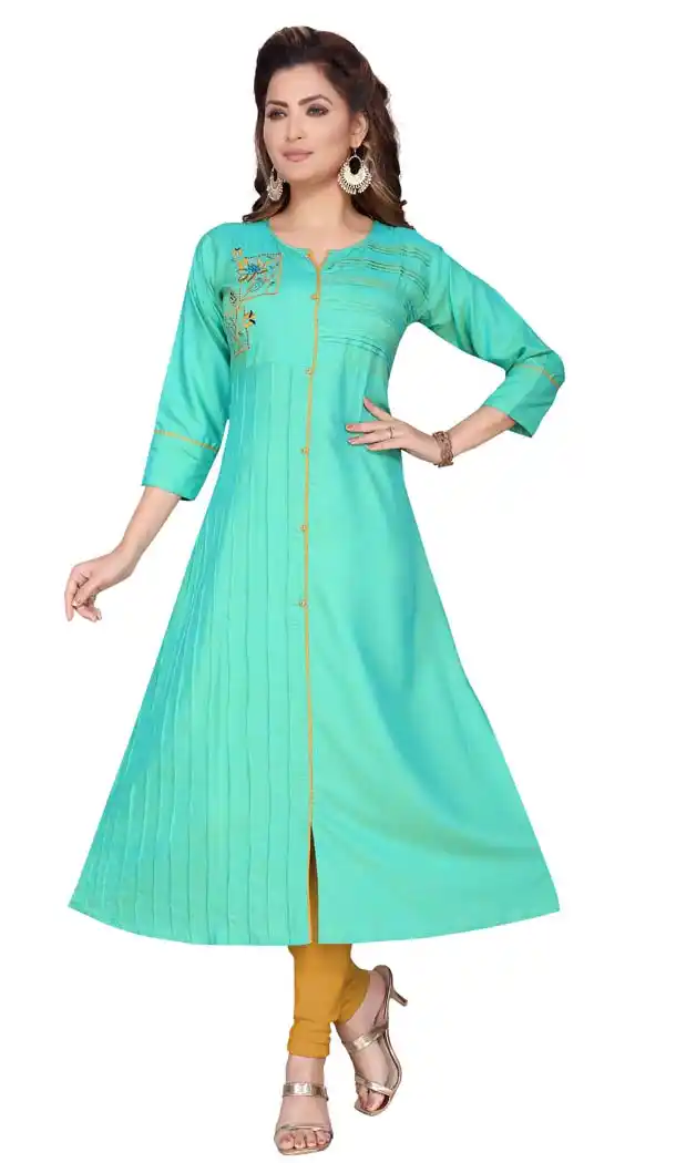 Green Color Masline Designer Readymade Plus Size Kurti -644280515