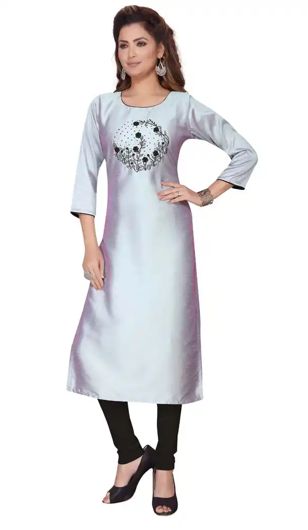 Grey Color Art Silk Designer Readymade Plus Size Kurti -644280517