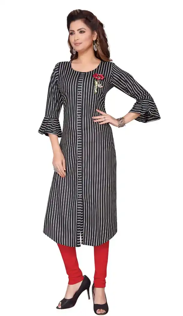 Black Color Rayon Designer Readymade Plus Size Kurti -644280518
