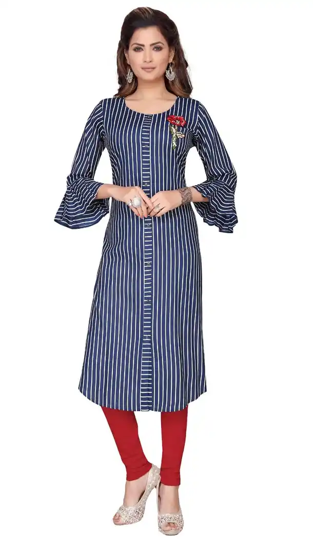 Enticing Blue Color Rayon Designer Readymade Plus Size Kurti -644280519