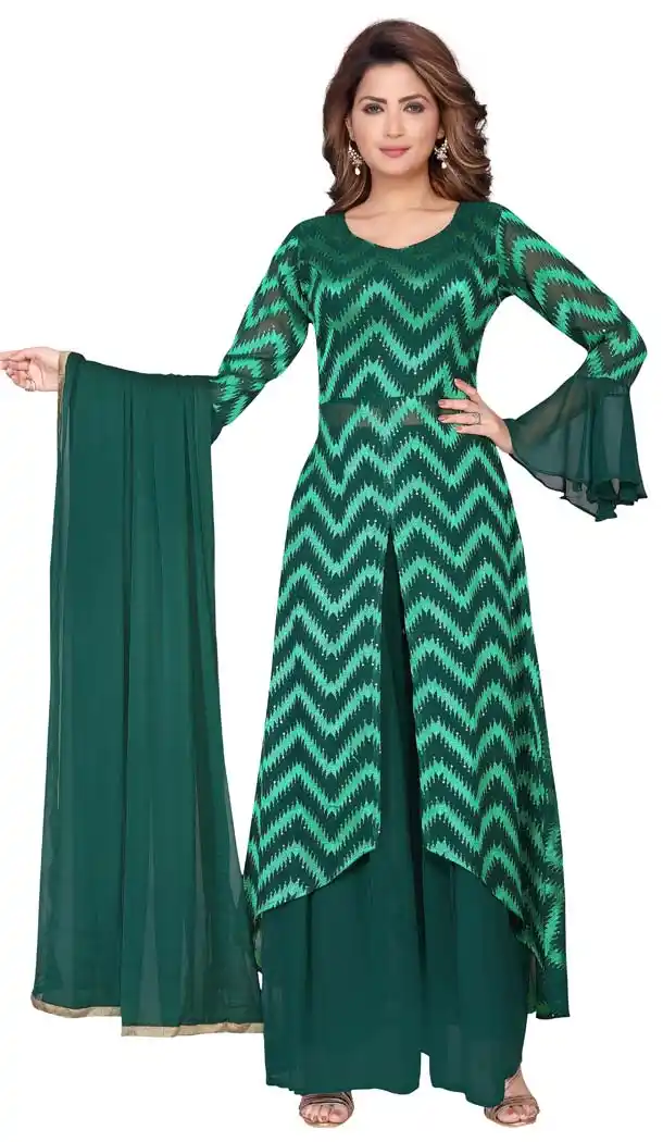 Green Color Georgette Designer Readymade Plus Size Kurti -644280521