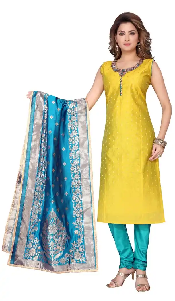 Unique Yellow Color Chanderi Designer Readymade Plus Size Kurti -644280525
