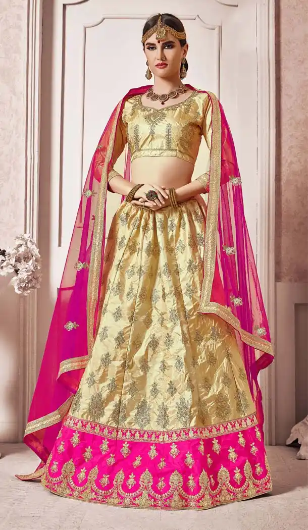 Beige Color Silk Traditional Wear Plus Size Lehenga Choli -645480640