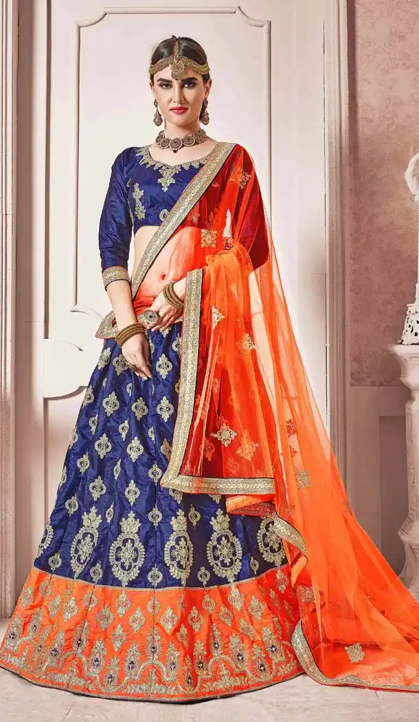 Fancy Blue Color Silk Traditional Wear Plus Size Lehenga Choli -645480645