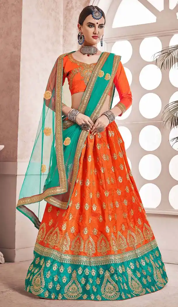 Orange Color Silk Traditional Wear Plus Size Lehenga Choli -645480646