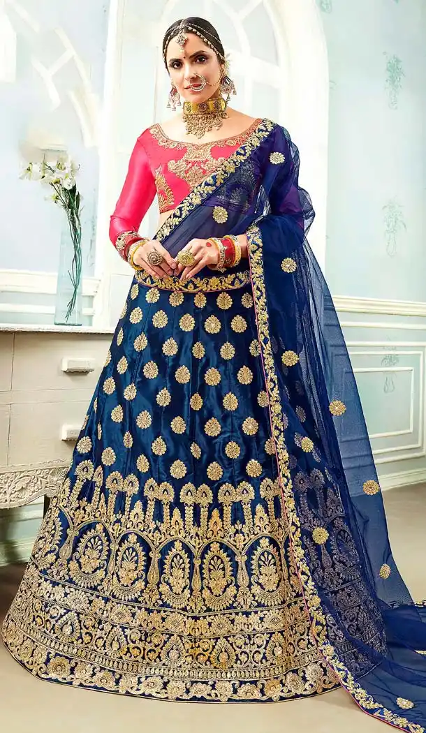 Blue Color Satin Silk Traditional Party Wear Lehenga Choli -645580647