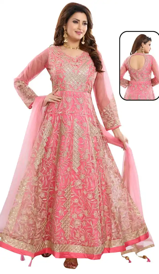Pink Color Net With Butter Crape Readymade Anarkali Dress -647080782