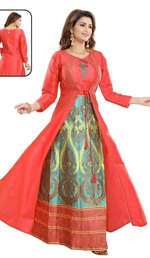 Affluent Red Color Bamboo Silk Readymade Lehenga Suits With Jacket -647080786