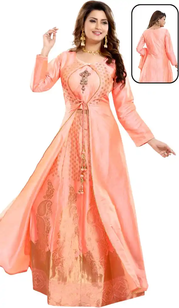 Neon Pink Color Bamboo Silk Readymade Lehenga Suits With Jacket -647080788
