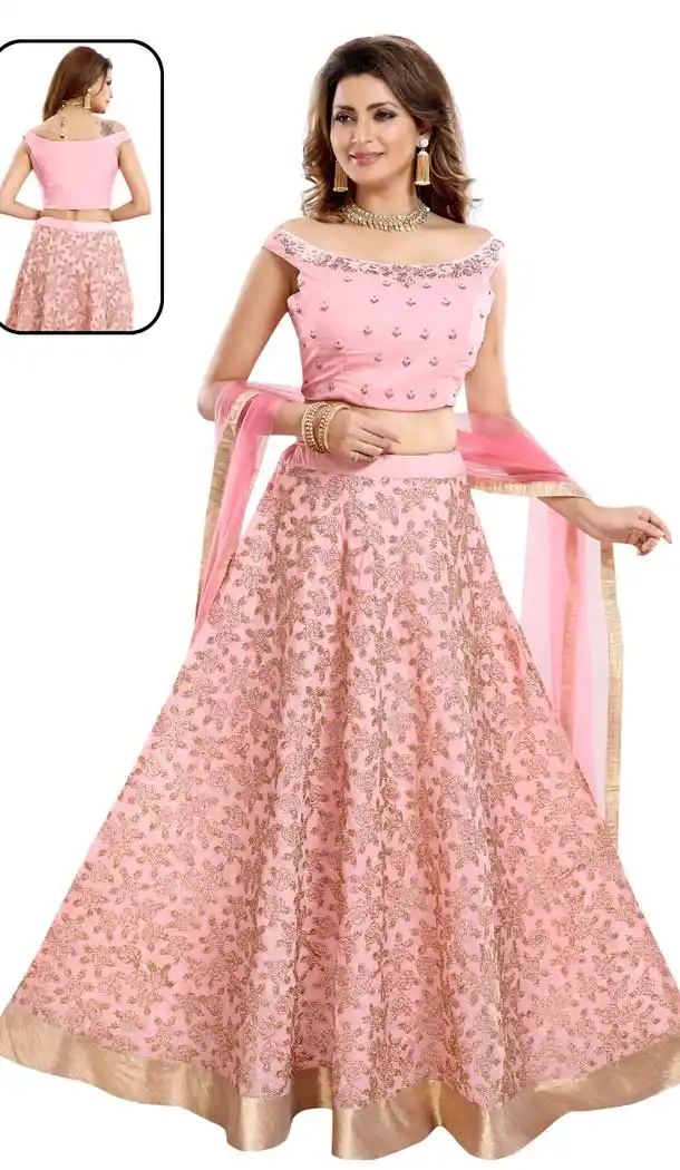 Light Pink Color Chinon Chiffon Readymade Lehenga Choli -647080793