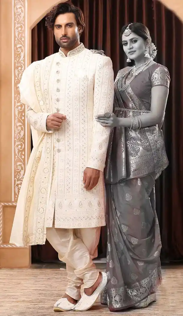 Elegance White Imported Designer Readymade Man Sherwani -639779987