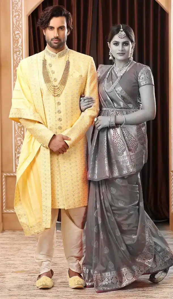 Adorable Yellow Imported Designer Readymade Man Sherwani -639779988