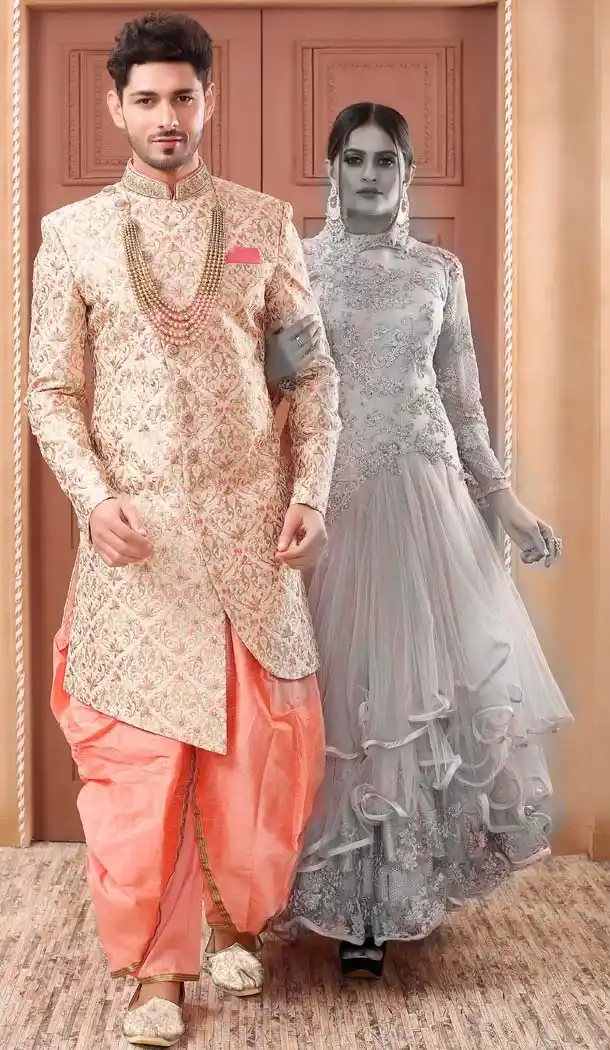 Ethnic Cream Color Imported Designer Readymade Man Sherwani -639779998