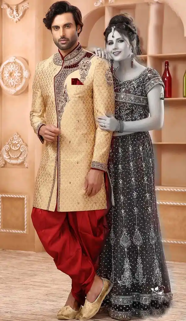 Gorgeous Gold Color Imported Designer Readymade Man Sherwani -639780015