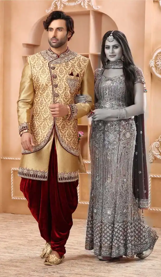 Enigmatic Gold Color Imported Designer Readymade Man Sherwani -639780018