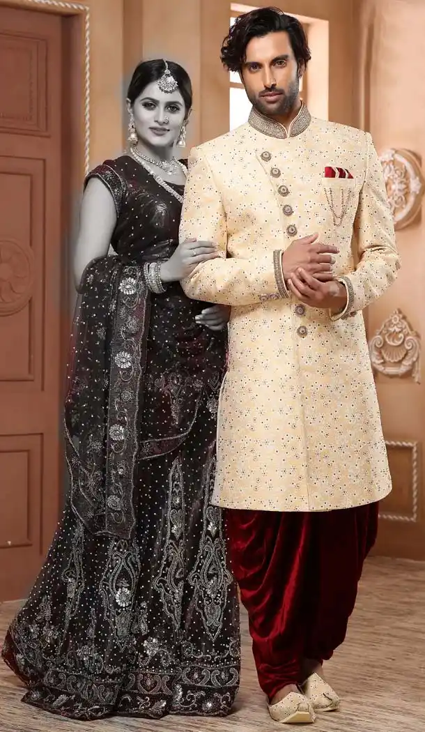 Fascinating Cream Color Imported Designer Readymade Man Sherwani -639780025