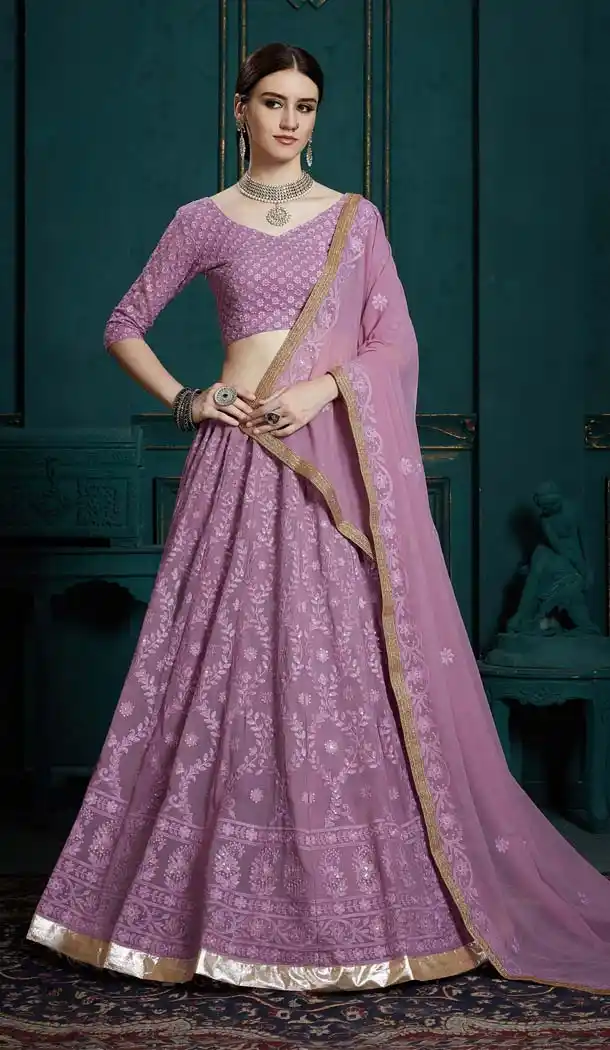 Old Rose Pink Color Georgette Party Wear Lehenga Choli -643680446
