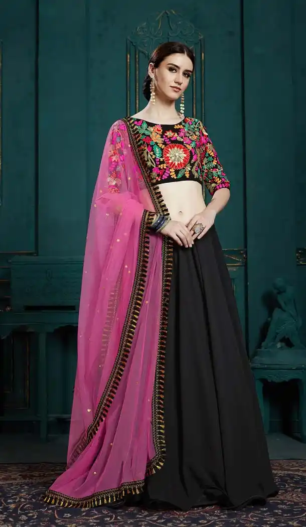 Black Color Georgette Party Wear Lehenga Choli -643680447
