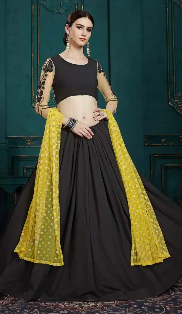 Black Color Georgette Party Wear Lehenga Choli -643680450