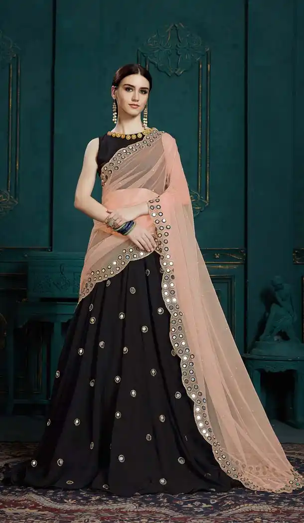 Elegant Black Color Georgette Party Wear Lehenga Choli -643680451