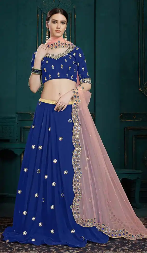 Chic Blue Color Georgette Party Wear Lehenga Choli -643680452