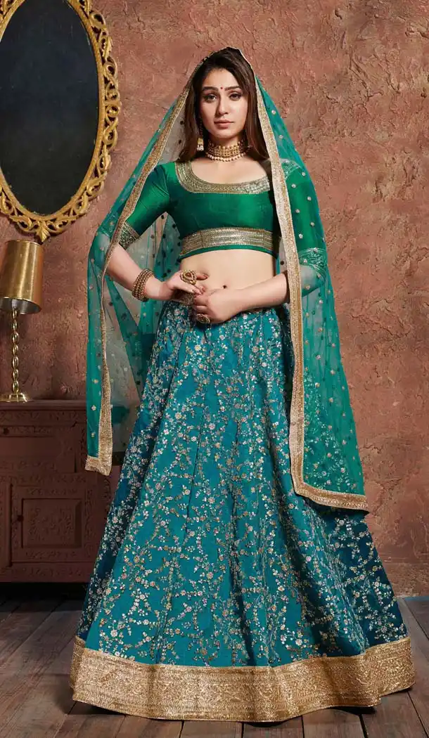 Turquoise Color Art Silk Designer Party Wear Lehenga Choli