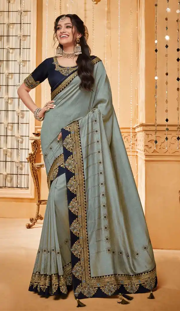 Grey Color Silk Designer Party Wear Saree Blouse -644780577