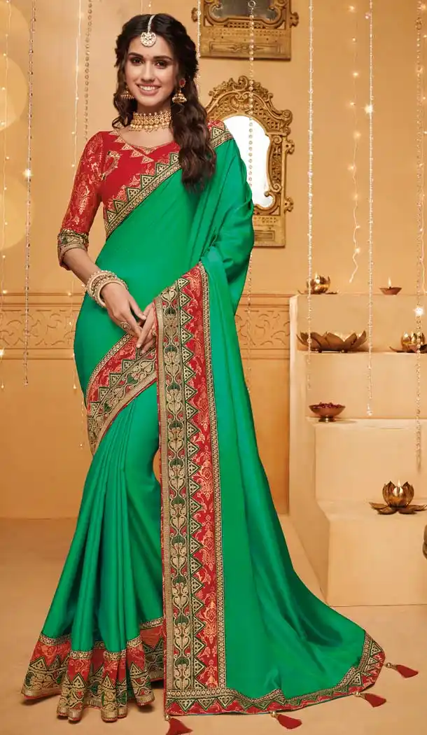 Green Color Silk Designer Party Wear Saree Blouse -644780578
