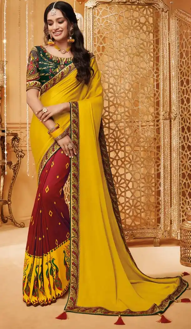 Yellow Color Silk Designer Party Wear Saree Blouse -644780579