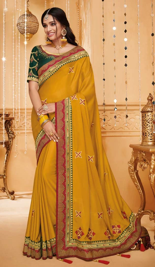 Yellow Color Silk Designer Party Wear Saree Blouse -644780582