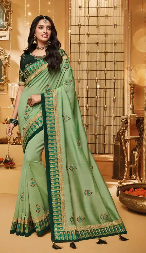 Light Green Color Silk Designer Party Wear Saree Blouse -644780584