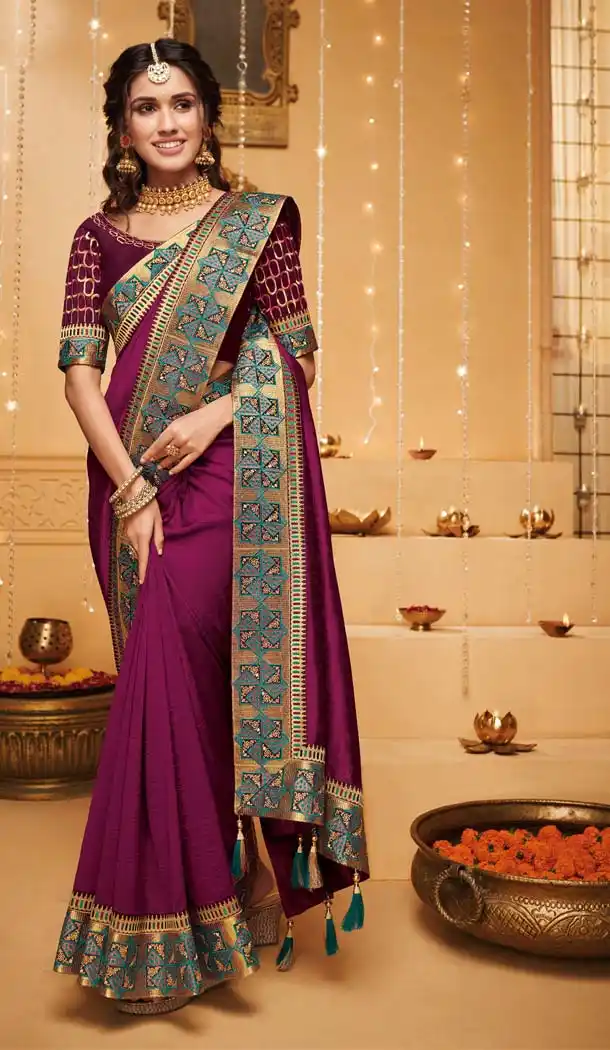 Dark Magenta Color Silk Designer Party Wear Saree Blouse -644780587