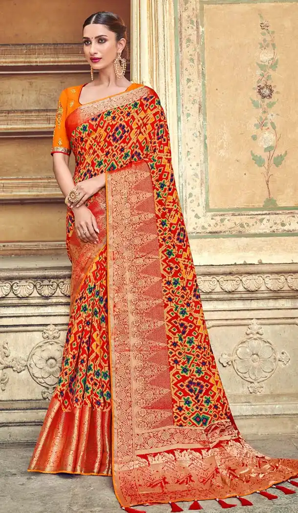 Orange Color Fancy Rajesthani Bandhani Style Saree Blouse -645180618