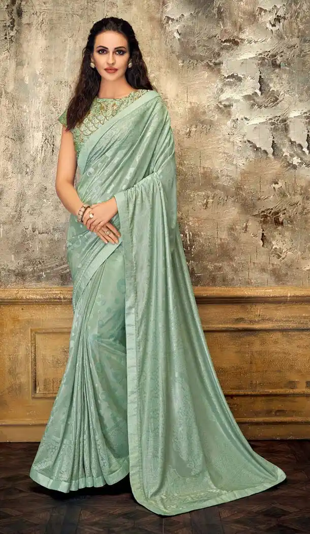 Melodic Aqua Blue Color Lycra Designer Party Wear Saree -648080944