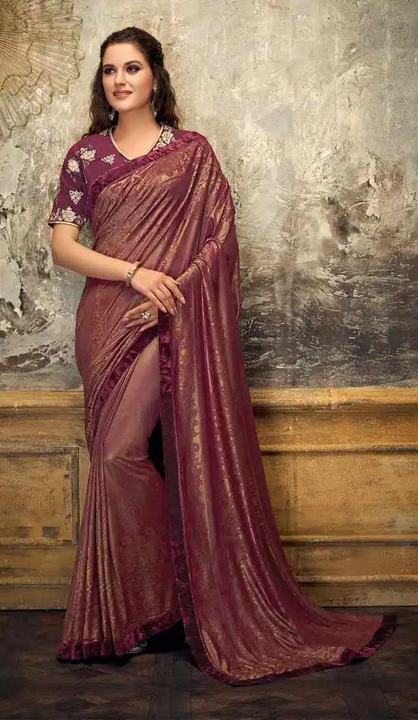 Contemporary Maroon Color Lycra Designer Party Wear Saree -648080945