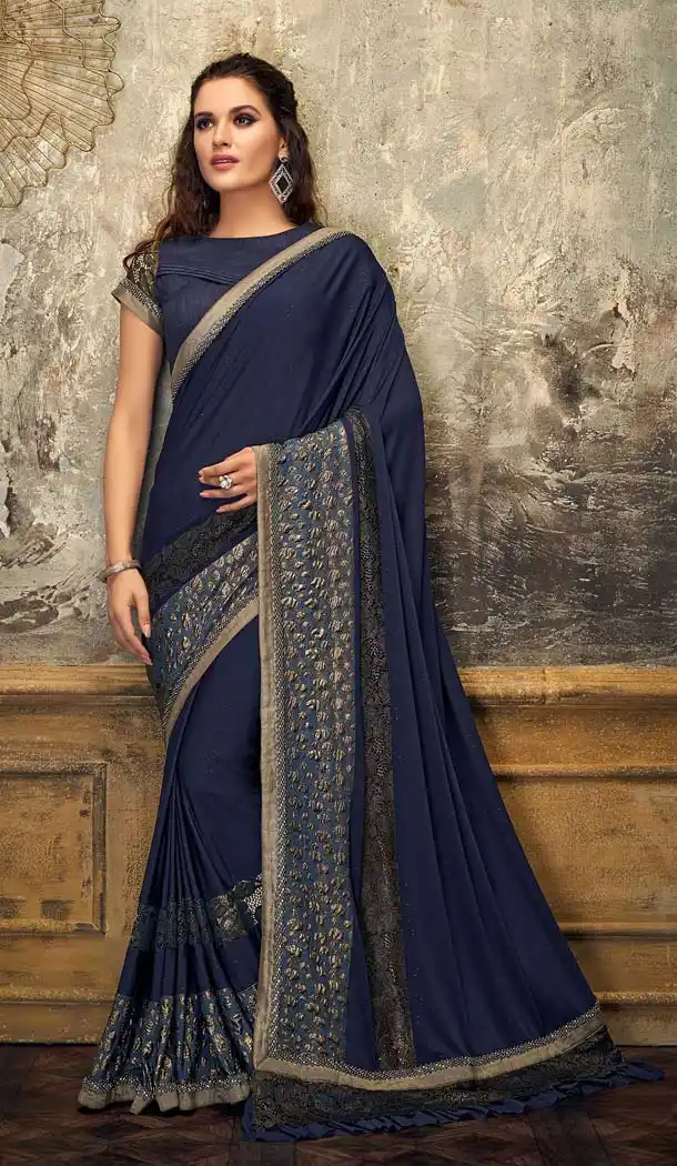 Magnificient Blue Color Lycra Designer Party Wear Saree -648080953